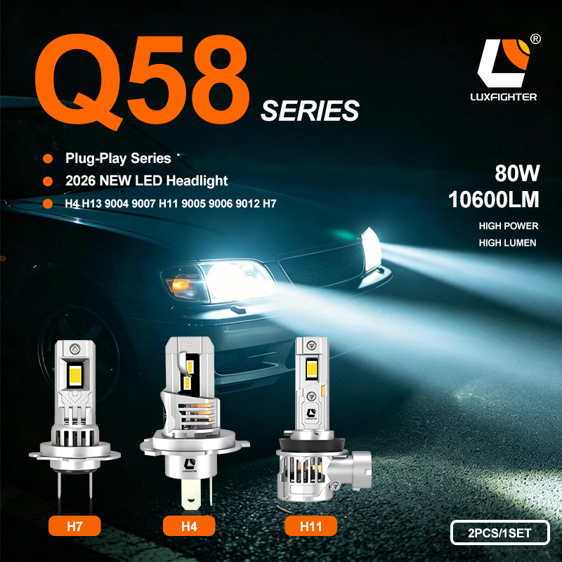 LUXFIGHTER 2026 Q58 seri lampu mobil LED plug-in sing anyar wis diluncurake kanthi resmi.