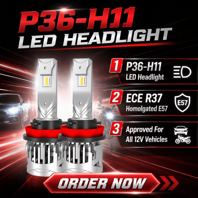 Luxfighter Lancar ECE R37-Certified P36 H11 Lampu Lampu LED
